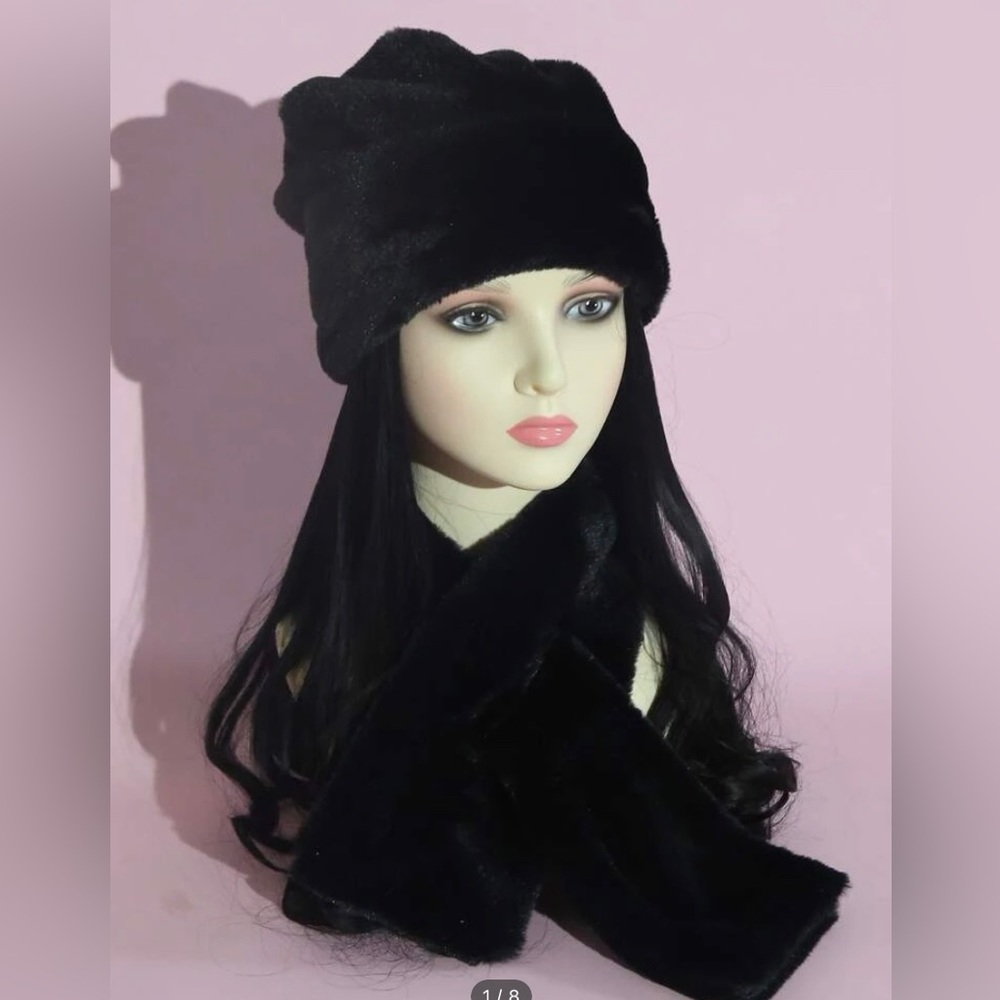 Fur beanie and scarf